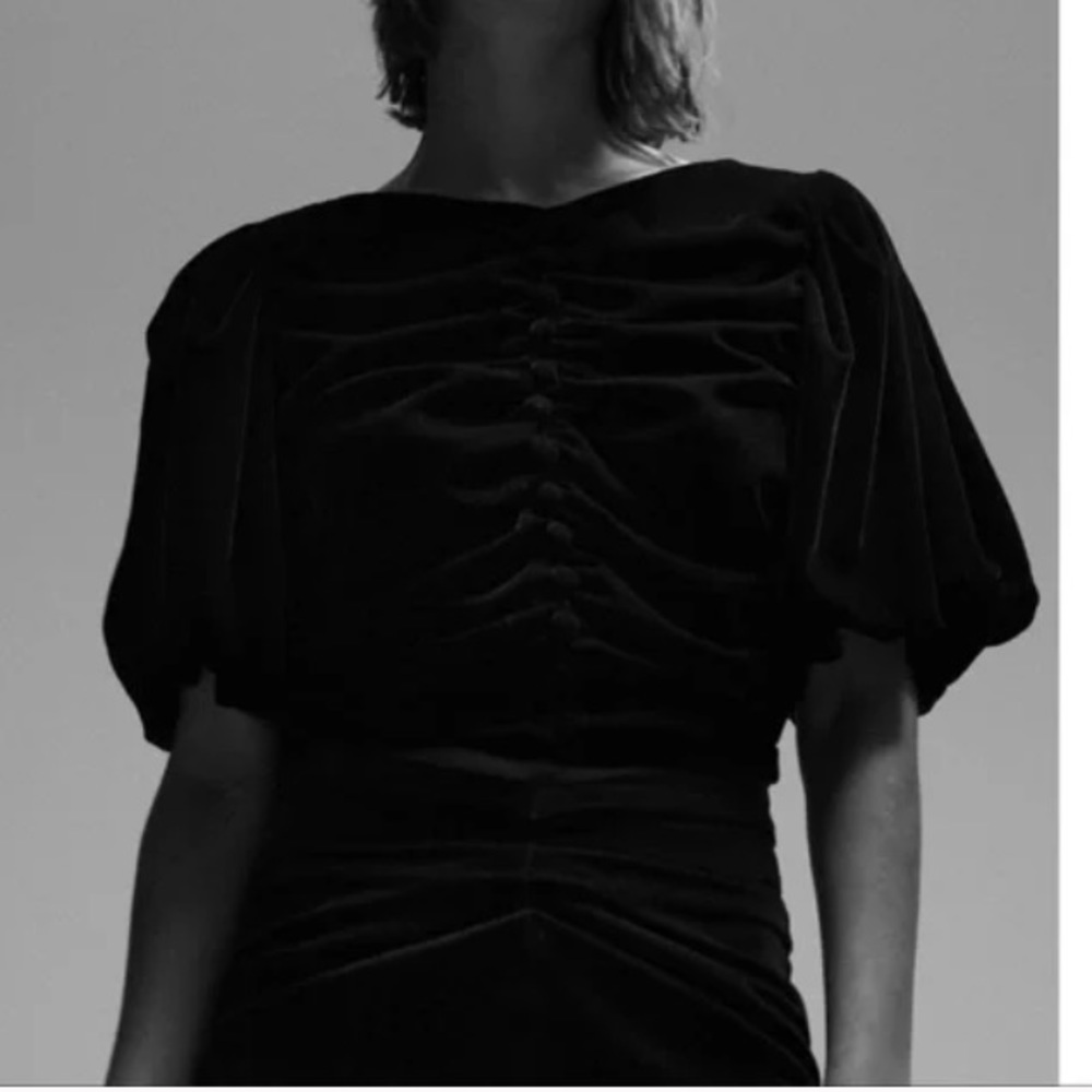 NWT Zara Black Top Velvet Puff Short Sleeve XS - Picture 3 of 8